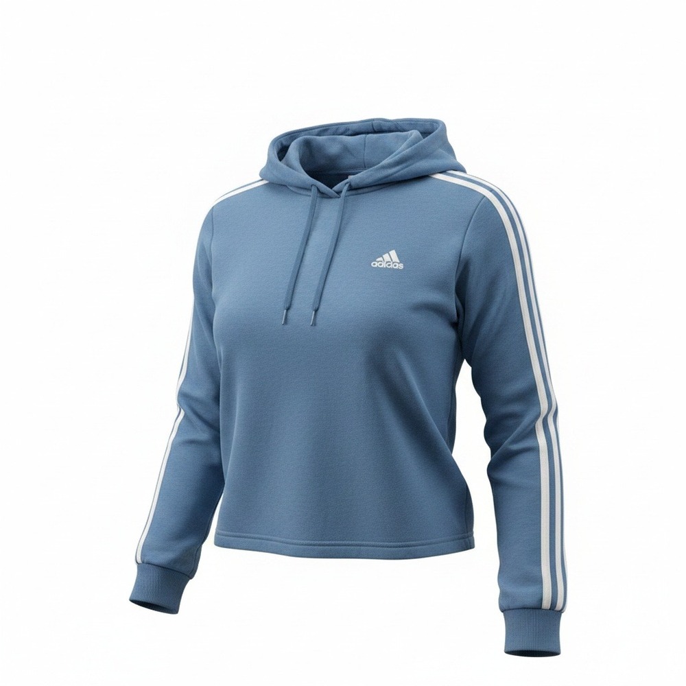 Adidas‎ Essentials 3-Stripes Cropped Hoodie Blue Steel Women's Medium HC9136
